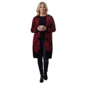 Chico's Black and Red Floral Cardigan Size 1 or a Medium